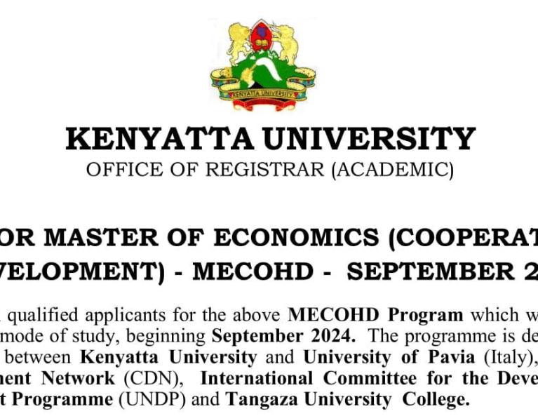APPLICATIONS FOR MASTER OF ECONOMICS (COOPERATION AND HUMAN DEVELOPMENT) - MECOHD - SEPTEMBER 2024